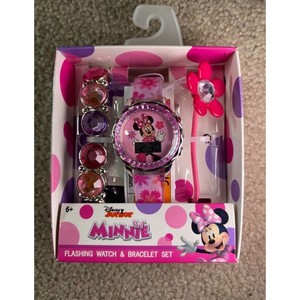Disney Junior Minnie Mouse Flashing Watch & Bracelet Set New Sealed